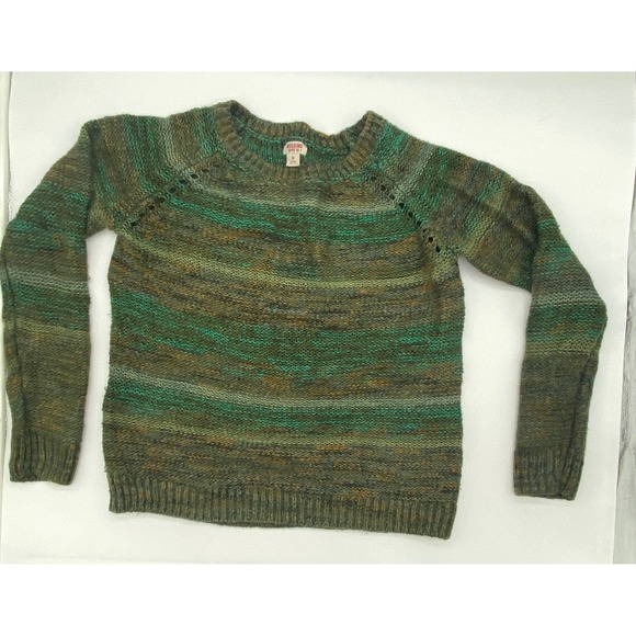 Mossimo Women Sweater Green Multi Color Striped Crew Neck Long Sleeve Size M - Picture 10 of 12